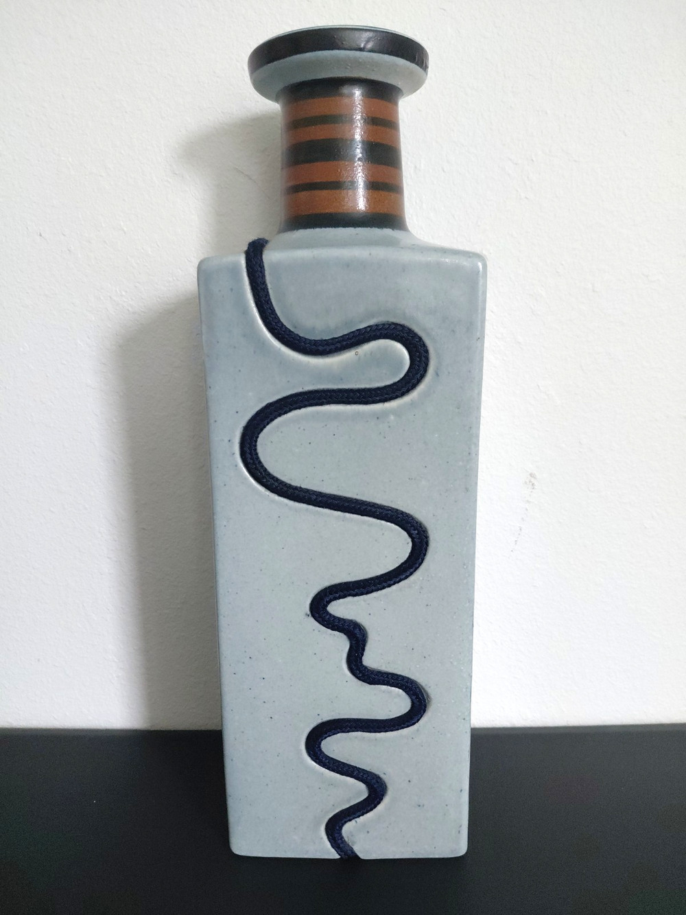 Lapid Israel Pottery Mid Century Inlaid 14" Tall Blue 3D Rope VTG Speckled Sign